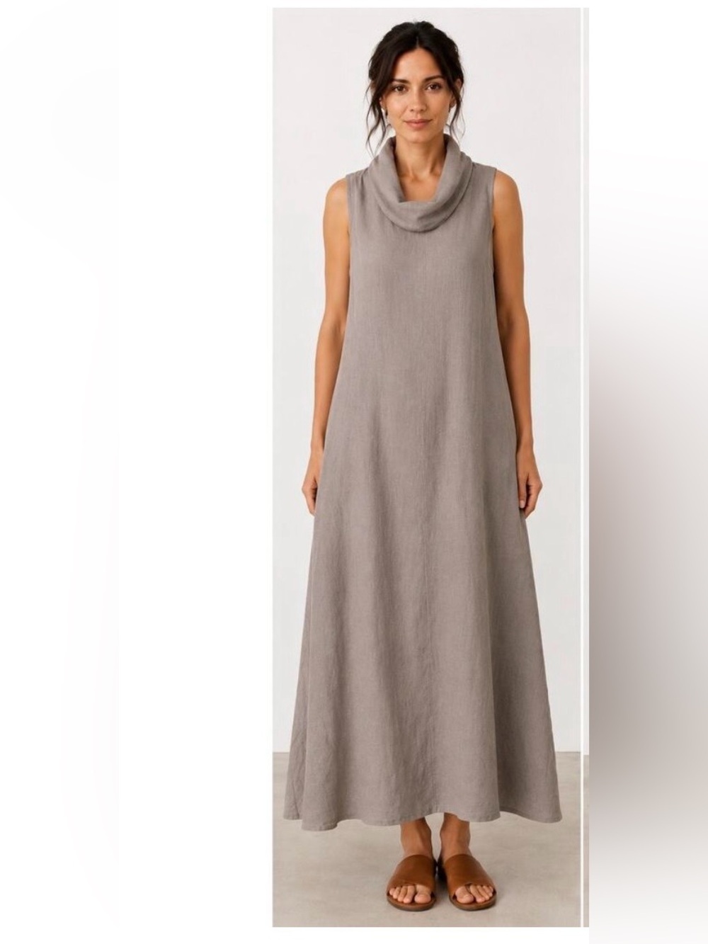 Francesca Bettini made in Italy 100% linen maxi cowl neck dress medium m gray